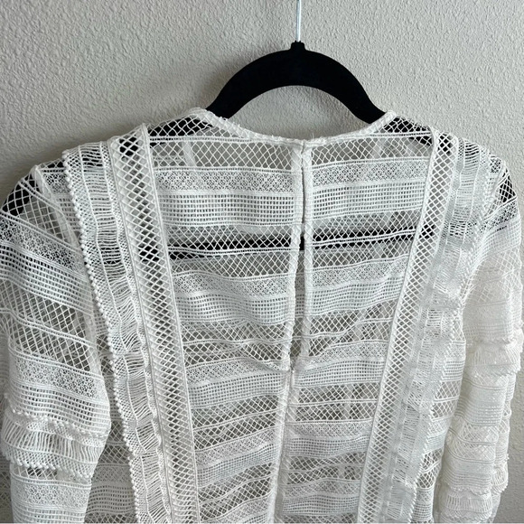 Self-Portrait Stripe Grid Top White Guipure Lace Straight Cut Slim Fit Small - Picture 13 of 15